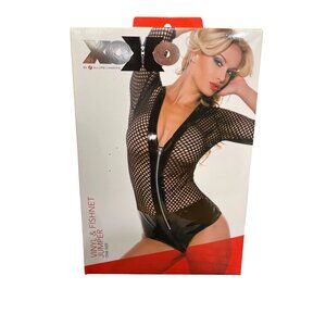 Xoxo Vinyl & Fishnet Jumper W/ Front Zipper Closure - Seductive & Stylish Design
